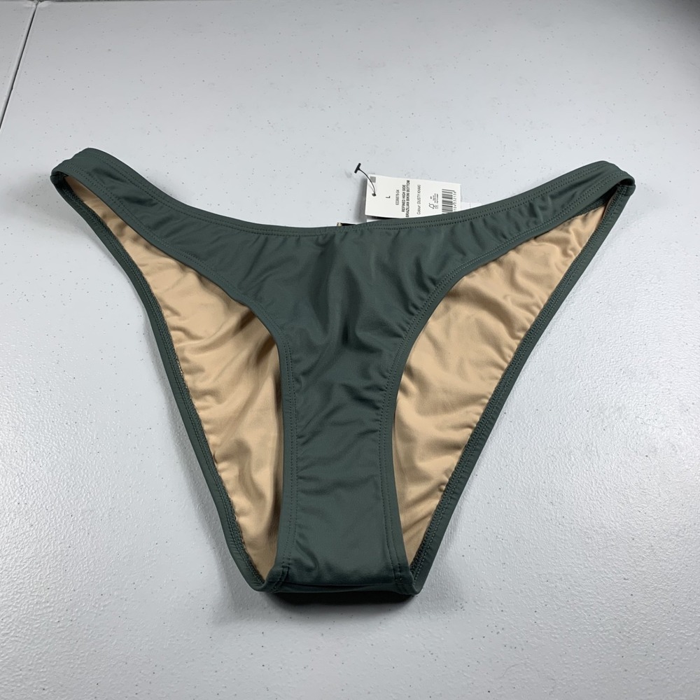 Cotton‎ On Women's High Side Brazilian Swim Bikini Bottoms Large Green Solid NWT